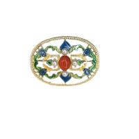 Enamel Brooch, Tibetan Style, with Plastic Pearl, gold color plated, for woman & hollow, nickel, lead & cadmium free, 29x39mm, 10PCs/Lot, Sold By Lot