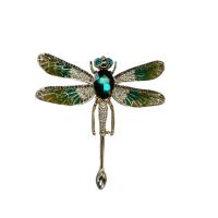 Rhinestone Brooch, Tibetan Style, with Crystal, Dragonfly, gold color plated, for woman & enamel & with rhinestone, nickel, lead & cadmium free, 68x66mm, 10PCs/Lot, Sold By Lot