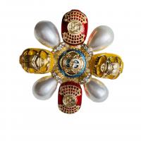 Tibetan Style Brooches, with Plastic Pearl, gold color plated, for woman & enamel & with rhinestone, nickel, lead & cadmium free, 60x60mm, 10PCs/Lot, Sold By Lot