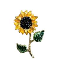 Enamel Brooch, Tibetan Style, Sunflower, gold color plated, for woman, nickel, lead & cadmium free, 38x56mm, 10PCs/Lot, Sold By Lot