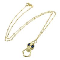 Cubic Zircon Micro Pave Brass Necklace, Skull, gold color plated, micro pave cubic zirconia & for woman, 14x28mm, Length:Approx 20 Inch, Sold By PC