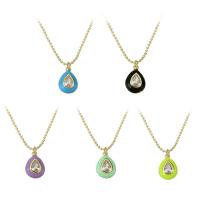 Cubic Zircon Micro Pave Brass Necklace Teardrop gold color plated micro pave cubic zirconia & for woman & enamel Length Approx 18 Inch Sold By PC