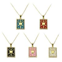 Cubic Zircon Micro Pave Brass Necklace, Rectangle, gold color plated, micro pave cubic zirconia & for woman & enamel, more colors for choice, 17x26mm, Length:Approx 22 Inch, Sold By PC