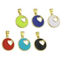 Brass Jewelry Pendants Flat Round gold color plated with heart pattern & for woman & hollow Approx 3mm Sold By PC