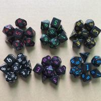 Acrylic Dice, irregular, 7 pieces & enamel & faceted, more colors for choice, 16mm, 7PCs/Set, Sold By Set