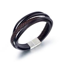 Acier titane bracelet, avec cuir PU, multicouche & pour homme, couleur de café, Longueur:Environ 8.26 pouce, Vendu par PC