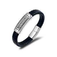 Titanium Steel Bracelet with PU Leather for man black Length Approx 8.26 Inch Sold By PC