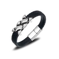 Titanium Steel Bracelet, with PU Leather, for man, black, Length:Approx 8.26 Inch, Sold By PC