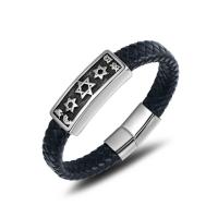 Titanium Steel Bracelet with PU Leather for man black Length Approx 8.26 Inch Sold By PC