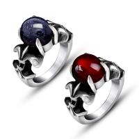 Gemstone Finger Ring, Partículas de aço, with misto de pedras semi-preciosas, unissex & tamanho diferente para a escolha, Mais cores pare escolha, vendido por PC