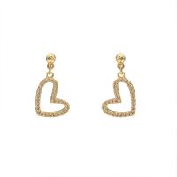 Zinc Alloy Drop Earrings Heart fashion jewelry & micro pave cubic zirconia & for woman gold nickel lead & cadmium free Sold By Pair