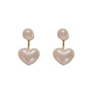 Tibetan Style Drop Earrings, with Plastic Pearl, Heart, gold color plated, fashion jewelry & for woman, nickel, lead & cadmium free, 25x15mm, Sold By Pair
