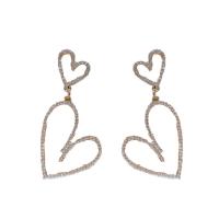 Boucles d'oreilles en alliage de zinc, coeur, bijoux de mode & pour femme & avec strass, protéger l'environnement, sans nickel, plomb et cadmium, 65x33mm, Vendu par paire