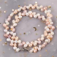 Přírodní Sladkovodní Pearl náhrdelník, s Zinek, slitina zinku Karabinky, pro ženy, smíšené barvy, 5-6mm, Délka 42 cm, Prodáno By PC