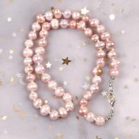 Natural Freshwater Pearl Necklace, with Tibetan Style, Tibetan Style lobster clasp, for woman, pink, 7-8mm, Length:44 cm, Sold By PC