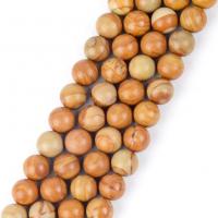 Perles de bois en pierre , pierre de grain, Rond, DIY, Jaune, Vendu par 37-39 cm brin