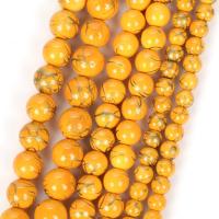 Gold Vein Turquoise Beads Round DIY yellow Sold Per 37-39 cm Strand