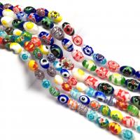 Perles de Murano Millefiori Slice  , chalumeau, ovale, DIY, couleurs mélangées, Vendu par Environ 38 cm brin