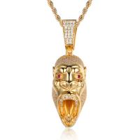 Cubic Zircon Micro Pave Brass Necklace, Monkey, gold color plated, Unisex & different styles for choice & micro pave cubic zirconia, golden, nickel, lead & cadmium free, 22x68mm, Length:Approx 24 Inch, Sold By PC