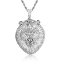 Cubic Zircon Micro Pave Brass Necklace, Lion, platinum color plated, Unisex & different styles for choice & micro pave cubic zirconia, platinum color, nickel, lead & cadmium free, 47x70mm, Length:Approx 24 Inch, Sold By PC