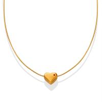 Titanium Steel Necklace, with Cubic Zirconia, with 5cm extender chain, Heart, Vacuum Ion Plating, for woman, golden, 10x8mm, Length:Approx 40 cm, Sold By PC