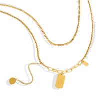 Titanstahl Halskette, mit Verlängerungskettchen von 5cm, Doppelschicht & für Frau, goldfarben, 12x22mm,10mm,5x10mm, Länge:ca. 38 cm, ca. 41 cm, verkauft von PC