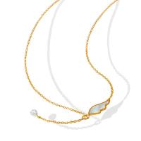 Titanium Steel Necklace with White Shell & Rhinestone with 5cm extender chain Wing Shape Vacuum Ion Plating for woman golden Length Approx 40 cm Sold By PC