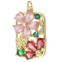 Cubic Zirconia Micro Pave Brass Pendant, Flower, gold color plated, micro pave cubic zirconia, mixed colors, nickel, lead & cadmium free, 17x26x4.50mm, Sold By PC