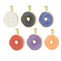 Brass Jewelry Pendants, Round, gold color plated, with heart pattern & enamel, more colors for choice, nickel, lead & cadmium free, 15x21x2mm, Hole:Approx 2.5mm, Sold By PC