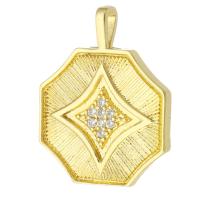 Cubic Zirconia Micro Pave Brass Pendant, Hexagon, gold color plated, micro pave cubic zirconia, golden, nickel, lead & cadmium free, 15x19x2mm, Hole:Approx 1.5mm, Sold By PC