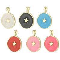 Brass Jewelry Pendants, Round, gold color plated, with star pattern & enamel, more colors for choice, nickel, lead & cadmium free, 15x21x2mm, Hole:Approx 2mm, Sold By PC