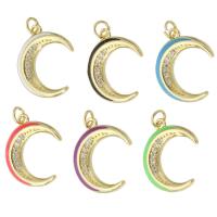 Cubic Zirconia Micro Pave Brass Pendant Moon gold color plated micro pave cubic zirconia & enamel nickel lead & cadmium free Approx 3mm Sold By PC