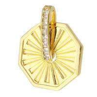 Cubic Zirconia Micro Pave Brass Pendant, Octagon, gold color plated, micro pave cubic zirconia, golden, nickel, lead & cadmium free, 17x17x1.50mm, Hole:Approx 2mm, Sold By PC