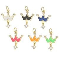 Cubic Zirconia Micro Pave Brass Pendant Crown gold color plated micro pave cubic zirconia & enamel nickel lead & cadmium free 21mm Approx 3mm Sold By PC