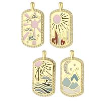 Cubic Zirconia Micro Pave Brass Pendant Rectangle gold color plated & micro pave cubic zirconia & enamel mixed colors nickel lead & cadmium free Approx 2mm Sold By PC