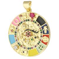 Cubic Zirconia Micro Pave Brass Pendant, Round, gold color plated, micro pave cubic zirconia & enamel, mixed colors, nickel, lead & cadmium free, 25x27x3mm, Hole:Approx 3mm, Sold By PC