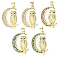 Cubic Zirconia Micro Pave Brass Pendant, Owl, gold color plated, micro pave cubic zirconia, more colors for choice, nickel, lead & cadmium free, 23x30x3mm, Hole:Approx 3mm, Sold By PC