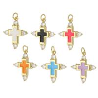 Cubic Zirconia Micro Pave Brass Pendant Cross gold color plated micro pave cubic zirconia & enamel nickel lead & cadmium free Approx 3mm Sold By PC