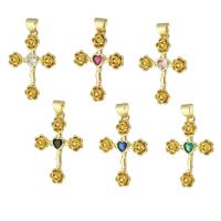 Cubic Zirconia Micro Pave Brass Pendant, Cross, gold color plated, micro pave cubic zirconia, more colors for choice, nickel, lead & cadmium free, 20x27x3mm, Hole:Approx 3mm, Sold By PC