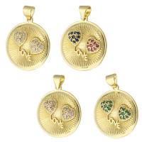 Cubic Zirconia Micro Pave Brass Pendant, Round, gold color plated, micro pave cubic zirconia, more colors for choice, nickel, lead & cadmium free, 20x22x3mm, Hole:Approx 3mm, Sold By PC