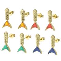Cubic Zirconia Micro Pave Brass Earring Fish gold color plated micro pave cubic zirconia & for woman & enamel nickel lead & cadmium free Sold By Pair