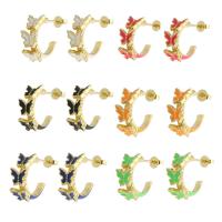 Brass Stud Earring Butterfly gold color plated for woman & enamel nickel lead & cadmium free Sold By Pair