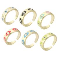 Evil Eye Jewelry Ring Finger, cobre, Mau-olhado, cromado de cor dourada, para mulher & esmalte, Mais cores pare escolha, níquel, chumbo e cádmio livre, 6mm, tamanho:8, vendido por PC