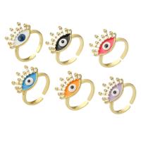 Evil Eye Schmuck Fingerring, Messing, blöser Blick, goldfarben plattiert, Micro pave Zirkonia & für Frau & Emaille, keine, frei von Nickel, Blei & Kadmium, 14mm, Größe:8, verkauft von PC