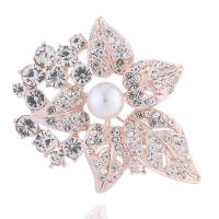 Rhinestone Brooch Zinc Alloy with Plastic Pearl Flower for woman & with rhinestone nickel lead & cadmium free Sold By PC