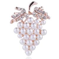 Plastic Pearl Brooch, Tibetan Style, with Plastic Pearl, Grape, rose gold color plated, for woman & with rhinestone, rose gold color, nickel, lead & cadmium free, 50x37mm, Sold By PC