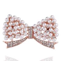Plastic Pearl Brooch Zinc Alloy with Plastic Pearl Bowknot plated for woman & with rhinestone nickel lead & cadmium free Sold By PC