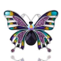 Zinc Alloy Brooches Butterfly platinum color plated for woman & enamel & with rhinestone nickel lead & cadmium free Sold By PC