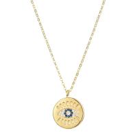 Brass Necklace, with 2inch extender chain, 18K gold plated, fashion jewelry & for woman & with rhinestone, golden, nickel, lead & cadmium free, 18mm, Length:Approx 18 Inch, Sold By PC