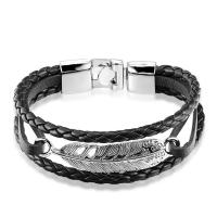 Cuir de vachette couche bracelet, avec cuir PU & alliage de zinc, Rond, Placage, bijoux de mode & longueur différente pour le choix & pour homme, plus de couleurs à choisir, Vendu par PC